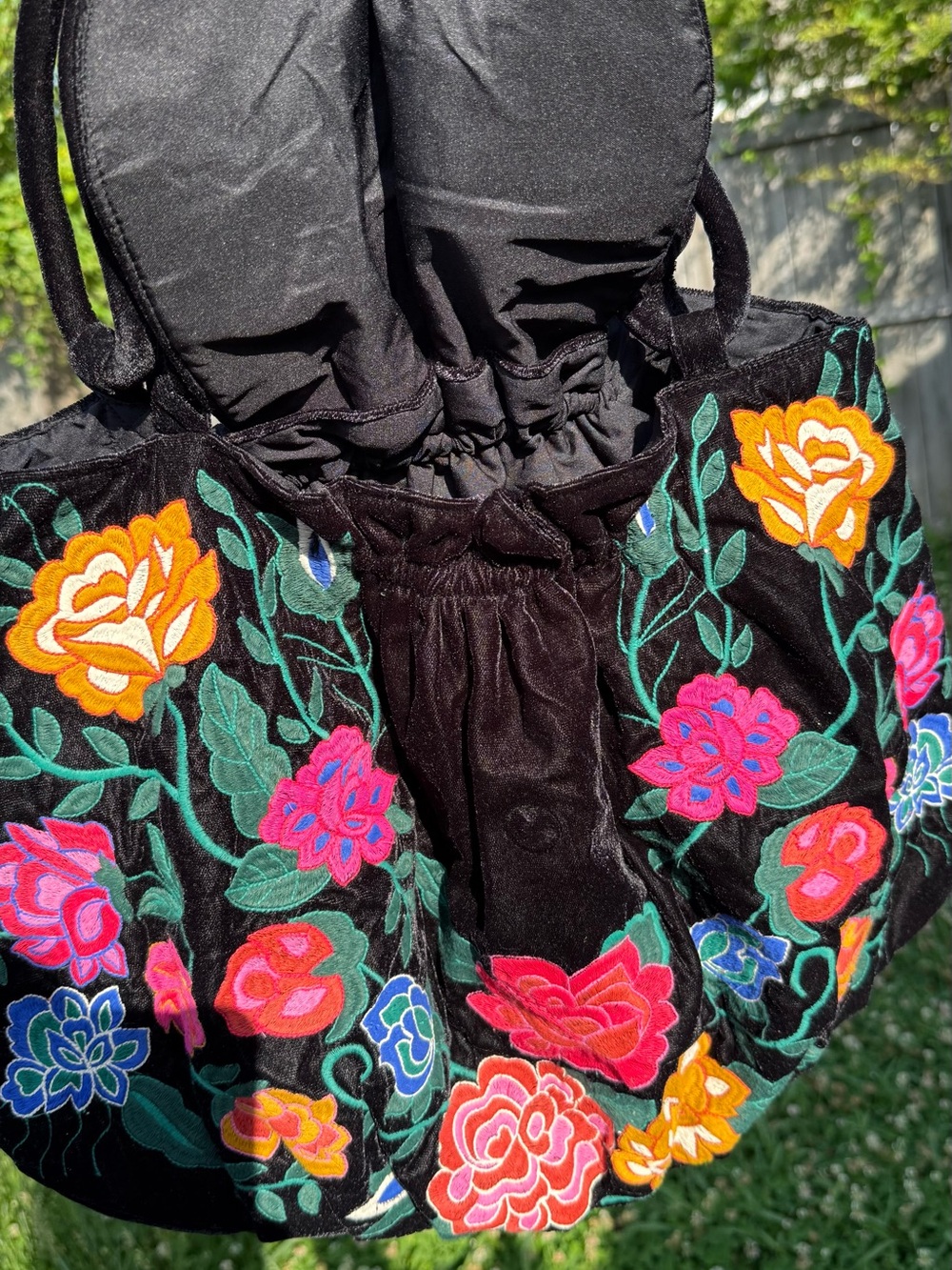 Zara Embroidered Floral Velvet Tote Bag - Black & Multicolor - Picture 6 of 7